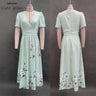 Womens Digital-Print Floral Long-Sleeve V-Neck Pleated Dress
