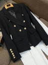 Solid-color Long-sleeve Double-breasted Blazer With Gold Buttons And A Lapel Collar
