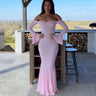 Womens One-shoulder Flared-sleeve Mermaid Dress